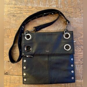 Large Hammitt Montana Reversible Black Leather Shoulder Bag with Silver Accents